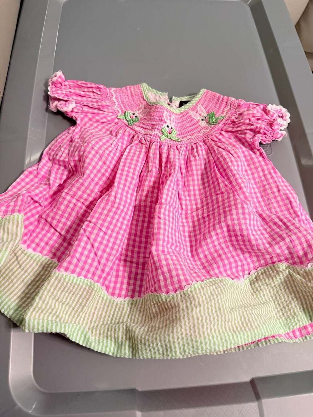 Lil Cactus Smocked Bunny Dress Size 3-6M Pink Gingham Easter